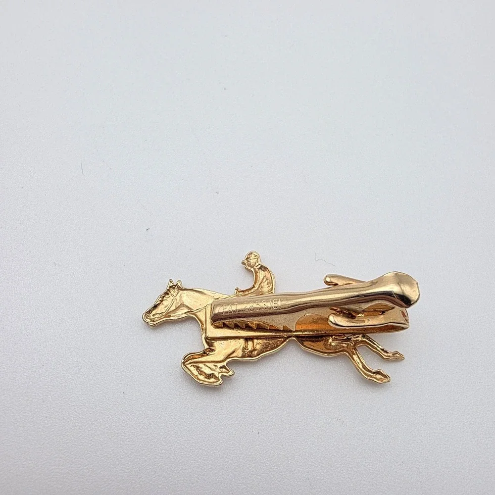Vtg Tie Clip Bar Clasp Jockey Rider & Horse Gold Tone‎ Patent 2853761 FREE $HIP!